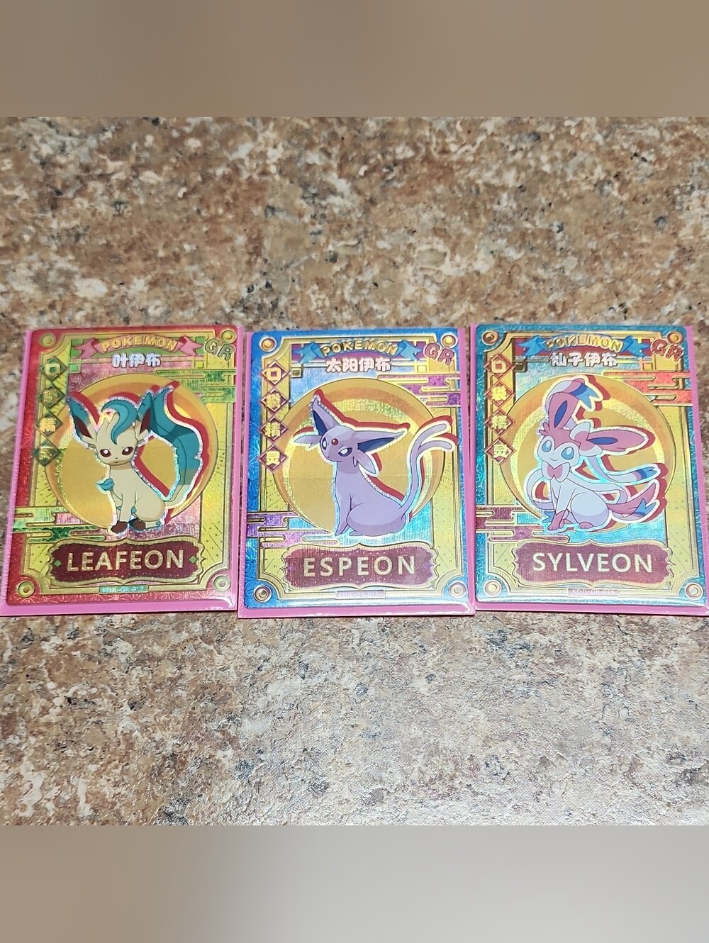Leafeon Espeon Sylveon Holographic Collectible Cards - Pink/Gold